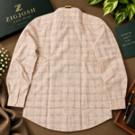 Peach Beige Premium Checkered Cotton  Linen Shirt - Image 3