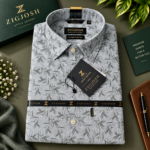 Steel Grey Botanical Print Premium Cotton Linen Shirt