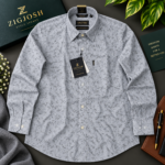 Steel Grey Botanical Print Premium Cotton Linen Shirt - Image 2