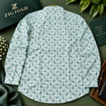 Mint Aqua Geometric Print Premium Cotton Linen Shirt - Image 3