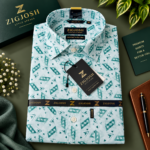 Mint Aqua Geometric Print Premium Cotton Linen Shirt