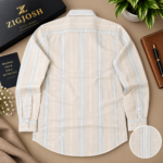 Premium Beige Vertical Stripe Cotton Linen Shirt - Image 3
