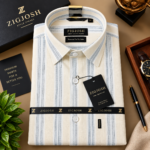 Premium Ivory Blue Stripe Full Sleeve Cotton Linen Shirt