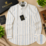 Premium Ivory Blue Stripe Full Sleeve Cotton Linen Shirt - Image 2