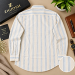Premium Ivory Blue Stripe Full Sleeve Cotton Linen Shirt - Image 3