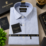 Ice Blue Textured Full Sleeve  Cotton Linen Shirt