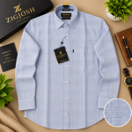 Ice Blue Textured Full Sleeve  Cotton Linen Shirt - Image 2