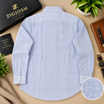 Ice Blue Textured Full Sleeve  Cotton Linen Shirt - Image 3