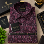 Premium Plum Abstract Printed Full Sleeve Cotton Linen Shirt