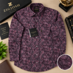 Premium Plum Abstract Printed Full Sleeve Cotton Linen Shirt - Image 2