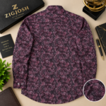 Premium Plum Abstract Printed Full Sleeve Cotton Linen Shirt - Image 3
