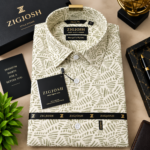 Premium Ivory Olive Abstract Print Full Sleeve Cotton Shirt