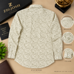 Premium Ivory Olive Abstract Print Full Sleeve Cotton Shirt - Image 3