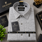 Premium Heather Grey Textured Full Sleeve Cotton Shirt
