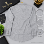 Premium Heather Grey Textured Full Sleeve Cotton Shirt - Image 3