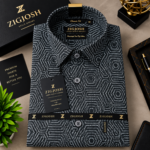 Black Geometric Pattern Full Sleeve Cotton Shirt