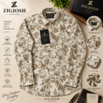 Ivory Floral Print Full Sleeve Cotton Linen Shirt - Image 2