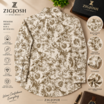 Ivory Floral Print Full Sleeve Cotton Linen Shirt - Image 3