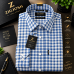 Premium Blue & White Gingham Check Full Sleeve Cotton Shirt