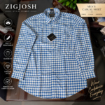 Premium Blue & White Gingham Check Full Sleeve Cotton Shirt - Image 2