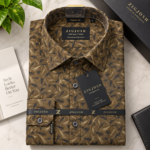 Olive Brown Geometric Printed Full Sleeve Cotton Linen Shirt