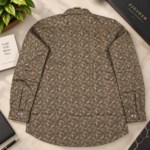 Olive Brown Geometric Printed Full Sleeve Cotton Linen Shirt - Image 3