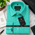 Aqua Teal Solid Linen Full Sleeve Shirt