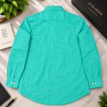 Aqua Teal Solid Linen Full Sleeve Shirt - Image 3