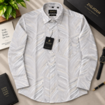 White Grey Abstract Leaf Print Full Sleeve Cotton Linen Shirt - Image 2