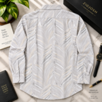 White Grey Abstract Leaf Print Full Sleeve Cotton Linen Shirt - Image 3