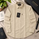 Beige Textured Linen Full Sleeve Cotton Linen Shirt - Image 2