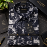 Navy Blue Abstract Printed Full Sleeve Cotton Linen Shirt