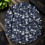 Navy Blue Abstract Printed Full Sleeve Cotton Linen Shirt - Image 3