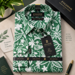 Green Floral Print Full Sleeve Cotton Linen Shirt.