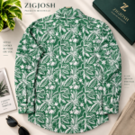 Green Floral Print Full Sleeve Cotton Linen Shirt. - Image 3