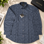 Grey Geometric Pattern Full Sleeve Cotton Linen Shirt - Image 2