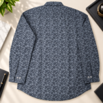 Grey Geometric Pattern Full Sleeve Cotton Linen Shirt - Image 3