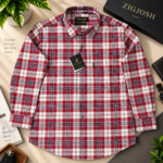 Red White Navy Checked Full Sleeve Cotton Linen Shirt - Image 2