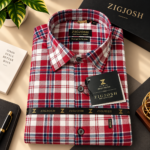 Red White Navy Checked Full Sleeve Cotton Linen Shirt