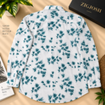 White Teal Floral Print Full Sleeve Cotton Linen Shirt - Image 3