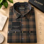 Brown Green Checked Full Sleeve Cotton Linen Shirt