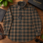 Brown Green Checked Full Sleeve Cotton Linen Shirt - Image 2