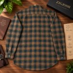Brown Green Checked Full Sleeve Cotton Linen Shirt - Image 3