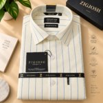 Cream Blue Pinstripe Full Sleeve Cotton Shirt