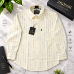 Cream Blue Pinstripe Full Sleeve Cotton Shirt - Image 2