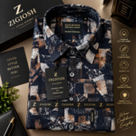 Navy Abstract Print Cotton Linen Shirt