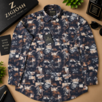 Navy Abstract Print Cotton Linen Shirt - Image 2