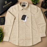 Beige Linen-Texture Full Sleeve Cotton Shirt - Image 2