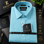 Aqua Blue Textured Full Sleeve Cotton Shirt