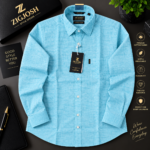 Aqua Blue Textured Full Sleeve Cotton Shirt - Image 2